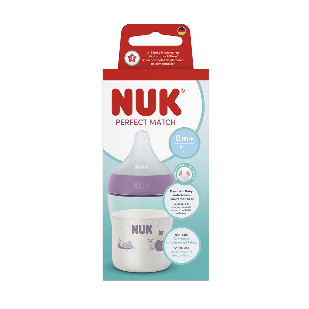 Пляшка для годування NUK Perfect Match Гіпопотам, від народження, 150 мл (3954200)