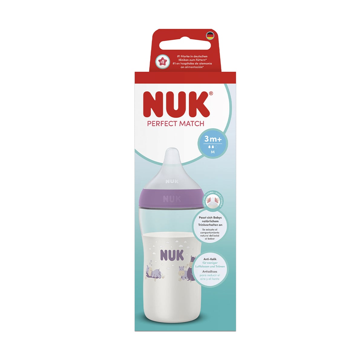 Пляшка для годування NUK Perfect Match Гіпопотам, від 3 місяців, 260 мл (3954205)
