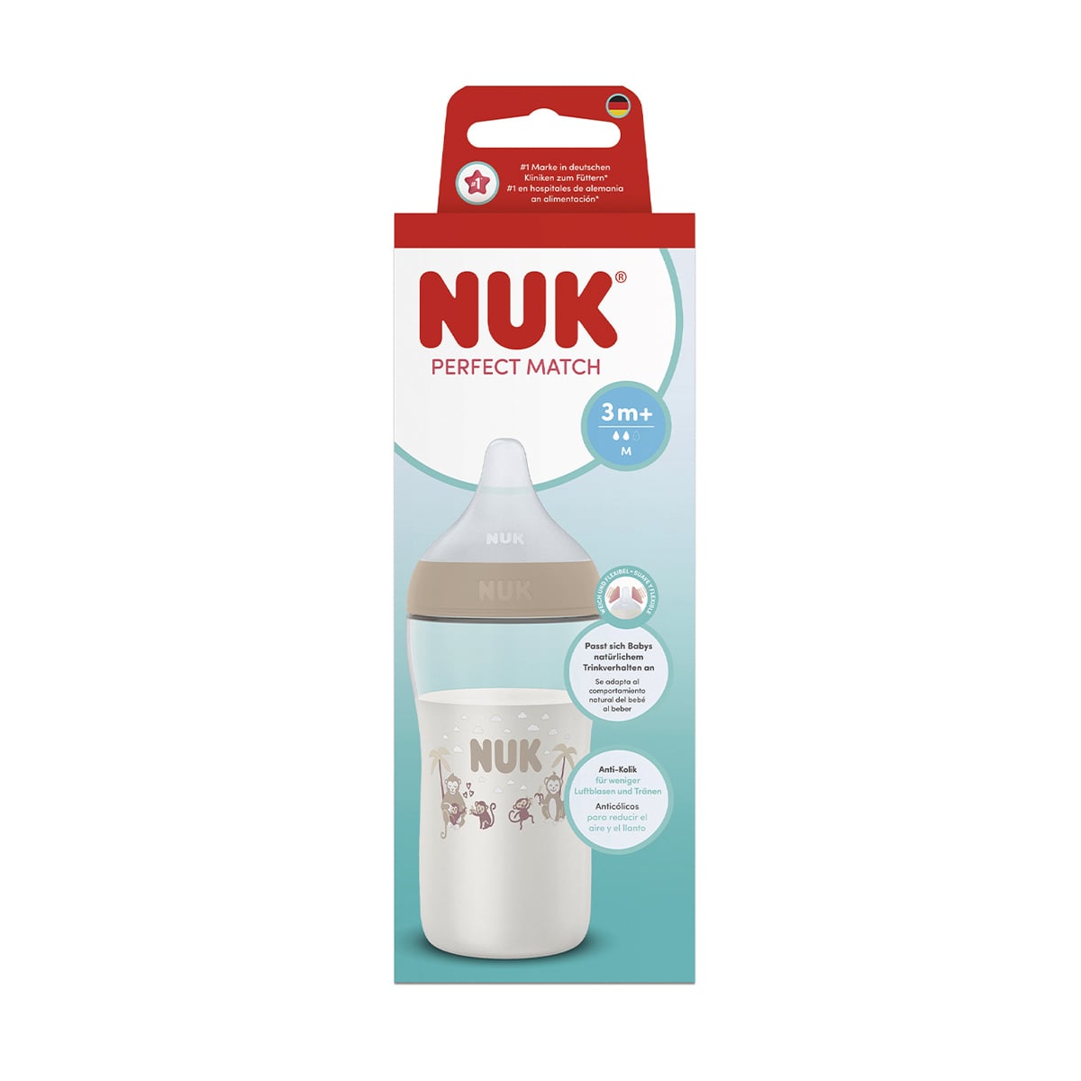 Пляшка для годування NUK Perfect Match Мавпа, від 3 місяців, 260 мл (3954206)